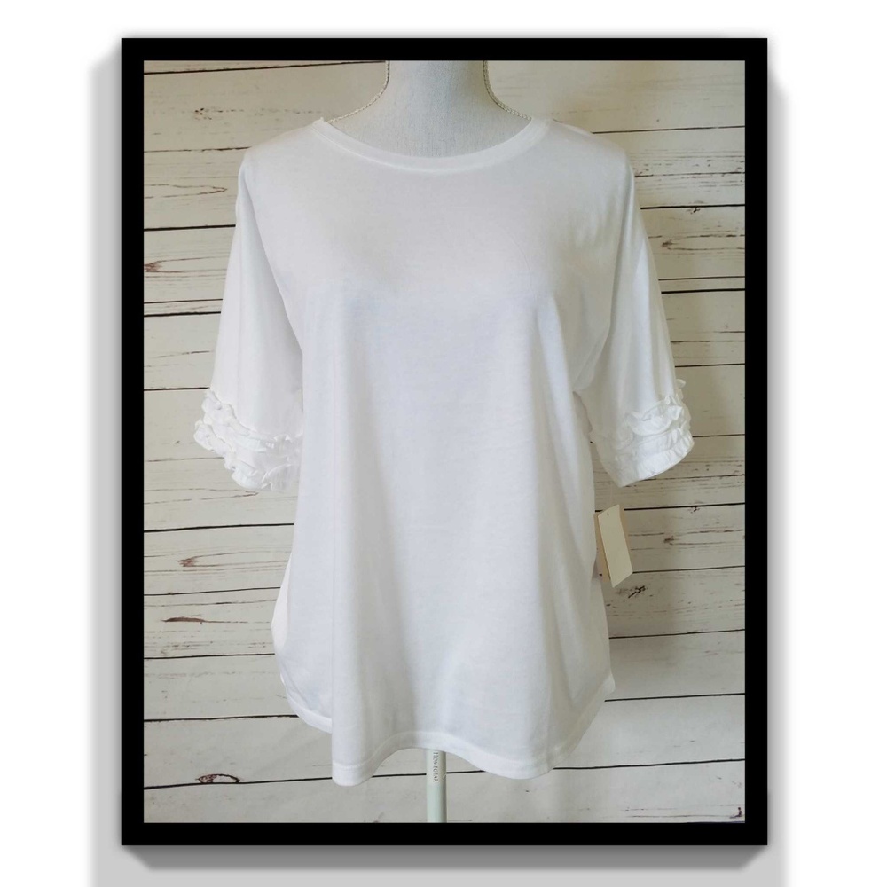14th & Union White Tee with Ruffle Sleeves size M